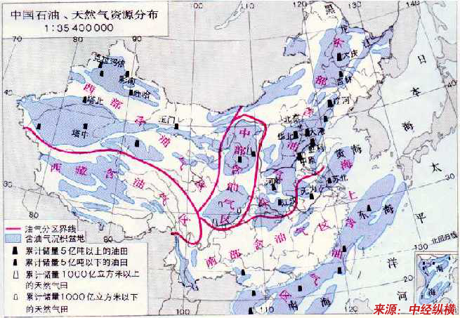 我国石油,天然气资源分布图